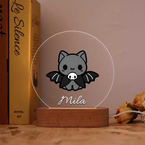 Custom Bat Halloween Night Light with Name,Personalized Lamp for Kids,Perfect Gift for Halloween Enthusiasts,Fun and Soothing Nightlight