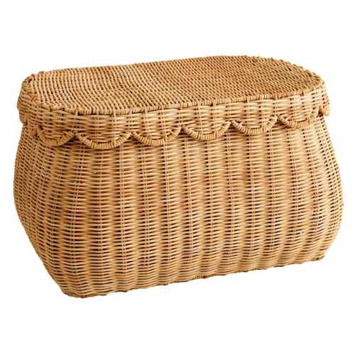 Juniper Oval Scallop Rattan Basket with Lid, Large