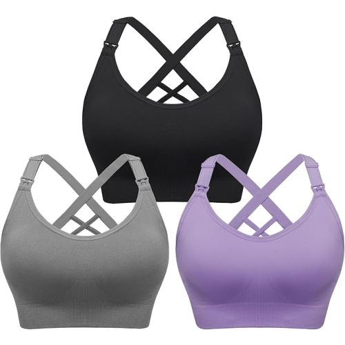 Angelhood Nursing Bras for Breastfeeding, Seamless Nursing Sports Bra Support Yoga Maternity Bras Pregnancy Sleep Bralette