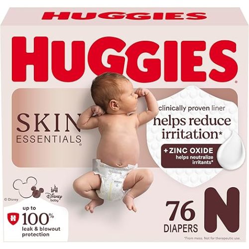 Huggies Size Newborn Diapers, Skin Essentials Baby Diapers, Newborn (6-9 lb.), 76 Ct