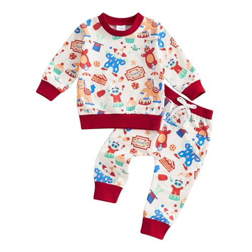 DSORVICD Toddler Baby Girls Boys Carnival Outfits Circus Clown Print Long Sleeve Sweatshirt Pants Set Birthday Clothes