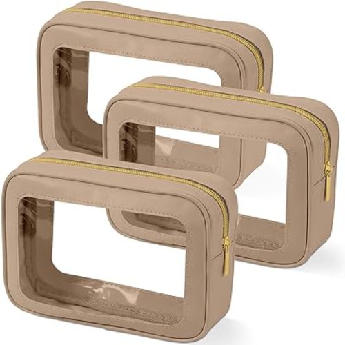 3PCS Clear Toiletry Bag,TSA Approved Travel Makeup Pouch with Zipper for Cosmetics and Toiletries，Diaper Bag Organizer Pouch Set，Women's Purse Organizer and Clear Car Bag