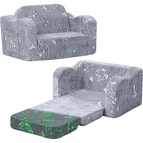 MeMoreCool Kids Couch, Glow Dark Dog Fold Out Sofa Chair, Foam, Washable