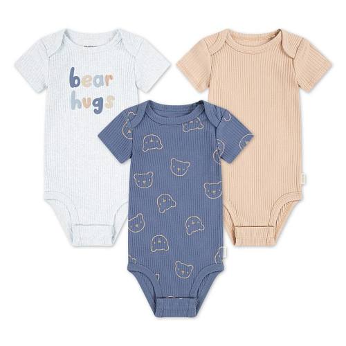 Newborn Baby Boys Huggies Babywear® 100% Organic Short Sleeve Bodysuits with Bear Hugs Design 3-Pack