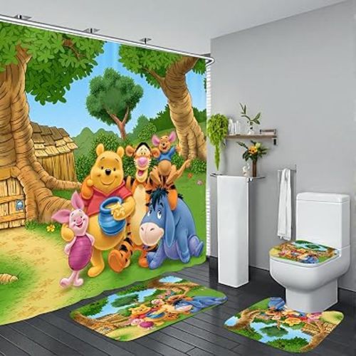 Bathroom 4 Pieces Shower Curtain Set Nice Winnie Bathroom Decoration
