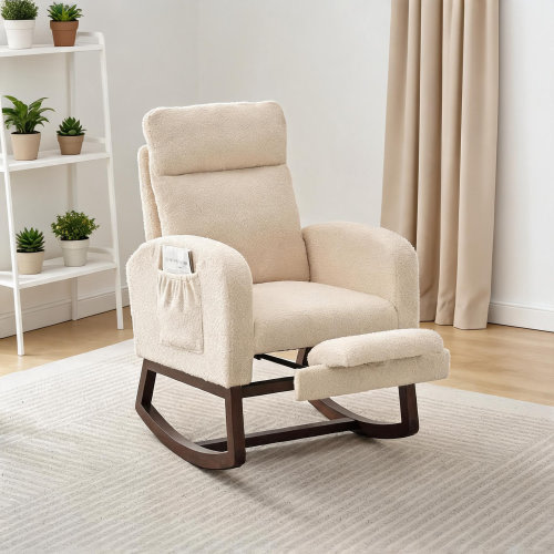 Ebern Designs Upholstered Nursery Rocking Chair with Footrest & Side Pocket | Wayfair