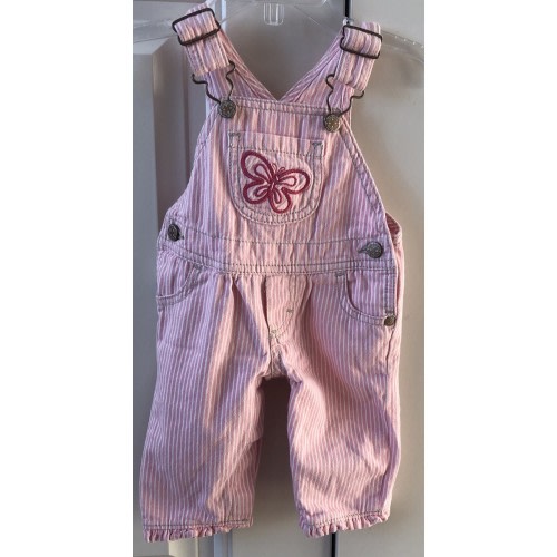 Oshkosh B'gosh Pink White Stripe Overalls Butterfly 3 Months Girls Cotton Summer
