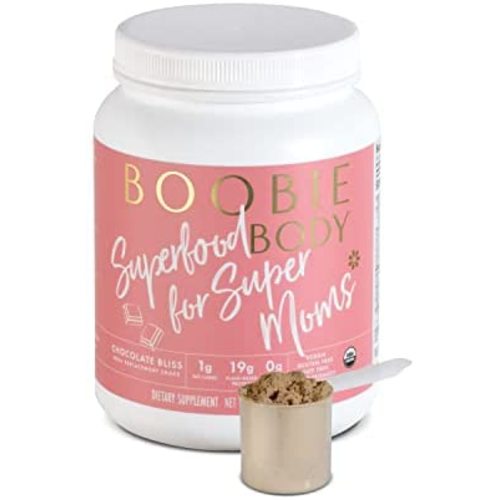 Boobie Body Superfood Protein Shake for Moms, Pregnancy Protein Powder, Lactation Support to Increase Milk Supply, Probiotics, Organic, Diary-Free, Gluten-Free, Vegan - Chocolate Bliss (23.3oz, 1 Tub)