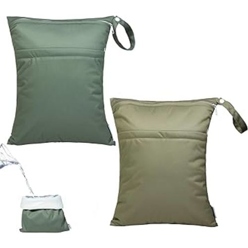 ALVABABY 2pcs Waterproof Wet Dry Bags,Reusable with Two Zippered Pockets,Baby Cloth Diaper,Travel,Beach,Pool,Daycare,Soiled Baby Items,Yoga Gym Bag,Swimsuits or Wet Clothes LW2122