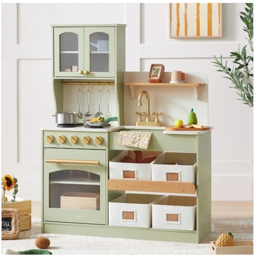 Tiny Land® Pretend Play Kitchen for Toddlers - Serenity Wooden Kitchen – Green