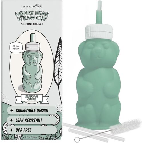 Legendairy Milk Honey Bear Silicone Straw Sippy Cup, Green, 8 oz, 4+ Months