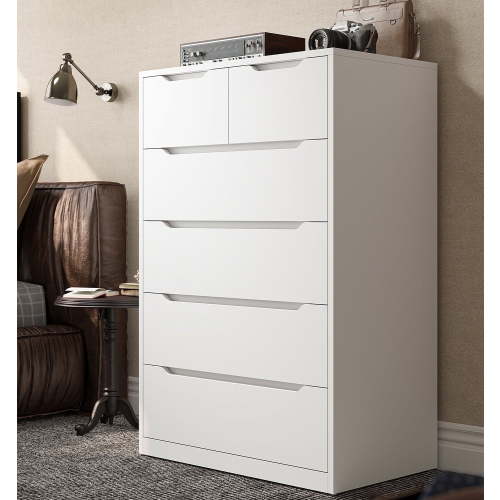 "EnHomee White Dresser for Bedroom, Wood 6 Drawer Modern Storage Cabinet, 43.3""H x 27.5""L x 15.7""D"