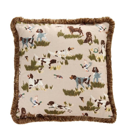 Southern Living Hunting Dogs Collection Embroidered Dog Fringe Trimmed Square Pillow