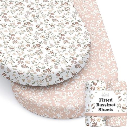 Sorrel + Fern Baby Bassinet Sheets, 2-Pack for Halo BassiNest (Fleurette)