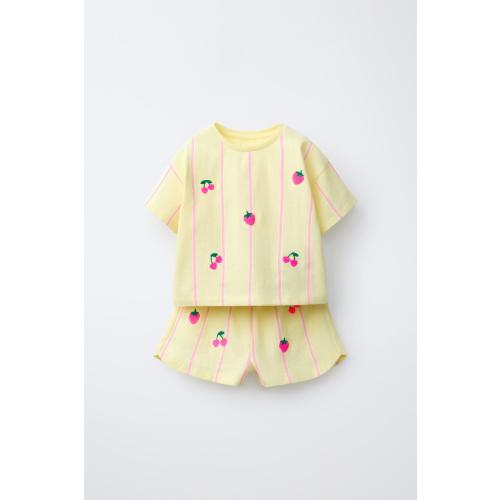 EMBROIDERED FRUIT STRIPED T-SHIRT AND BERMUDA SET - Light yellow | ZARA United States