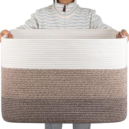 OIAHOMY Blanket Basket Laundry Basket Dog Toy Basket 108L Dark Brown