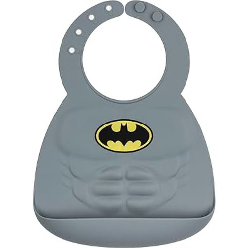 Bumkins Silicone Toddler Bib, DC Comics Baby, Waterproof, Wipe Clean, Stain and Odor Resistant, 6-24 Months, Batman, 8.5 x 1.5 x 7"