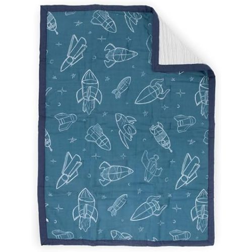 Little Unicorn Muslin Comforter Blanket | Soft & Breathable Muslin Fabric | 36"x50" | 100% Cotton | Crib & Toddler Bed Blanket (Blast Off)