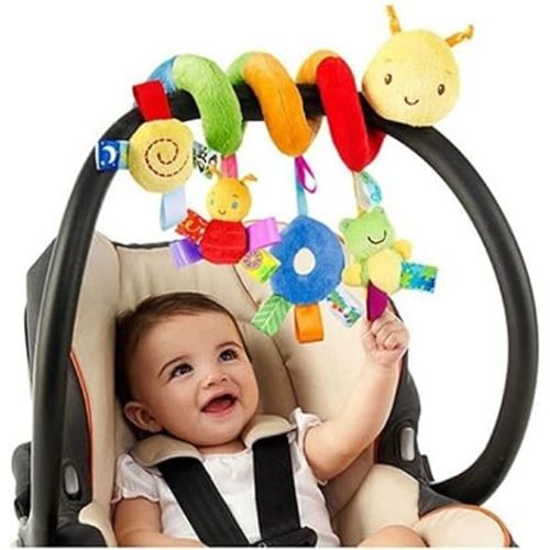 Spiral Car Seat & Stroller Activity Toy - Stroller & Car Seat Toys for Ages 3 Months and Up - Hanging Toys Include Dangling Ring, Mirror and Honeybee