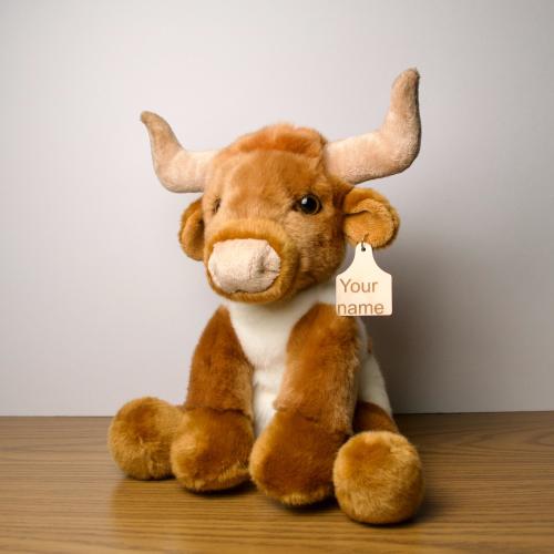 Personalized Longhorn Plush with Tag, 12" Longhorn Plush, Western Gifts, Cow Plush, Laser engraved