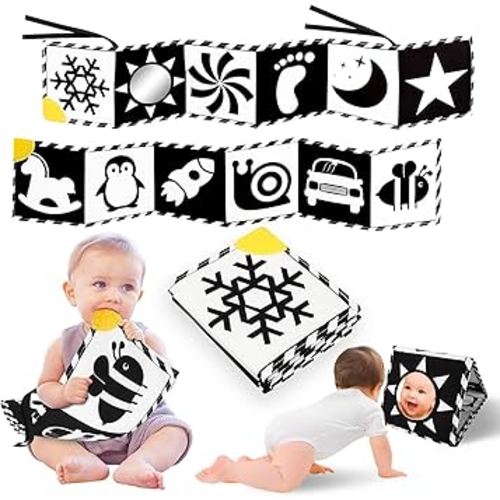 High Contrast Baby Toys, Black and White Newborn Toys for Brain Development, Soft Baby Books, Infant Sensory 0-6-12 Months, Tummy Time Toy, Visual Stimulation Montessori Gift