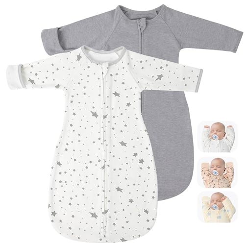 2 Pack Transitional Swaddle Sack with Arms Up & Sleeves, Mitten Cuffs, 2-Way Zipper, Sleep Sacks Blanket for Newborns - Calms Startle Reflex, Newborns Baby Boys & Girls Sleep Bag