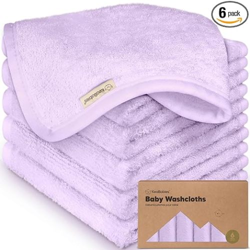 6-Pack Baby Washcloths – Soft Absorbent Viscose from Bamboo Washcloths for Face, Body, Baby Towels for Newborn, Kids, Toddlers, Infant,Gentle on Sensitive Skin,10x10 Reusable Face Towels(Soft Lilac)