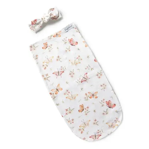 Snuggle Hunny Butterfly Organic Snuggle Swaddle & Topknot Set | Baby Bunting AU