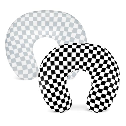 DILIMI 2 Pack Nursing Pillow Cover, Stretchy Removable Case for Breastfeeding Pillows, Ultra Soft Comfortable Slipcover for Baby Girl and Boy, Grey and Black Checkered