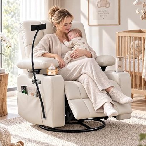 HOPUBUY Power Rocking Recliner Nursery w/Adjustable Armrest Lumbar Headrest