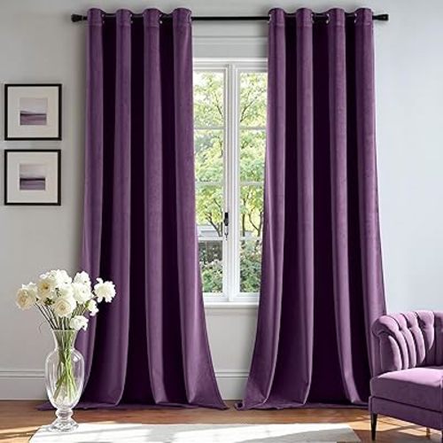 MIULEE Velvet Curtains Purple Elegant Grommet Thermal Insulated Soundproof Room Darkening Curtains/Drapes for Classical Living Room Bedroom Decor 52 x 84 Inch Set of 2