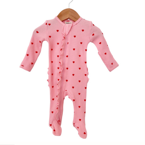 Organic Waffle Ruffle Zip Footie, Little Red Heart (on Pink) – SpearmintLOVE