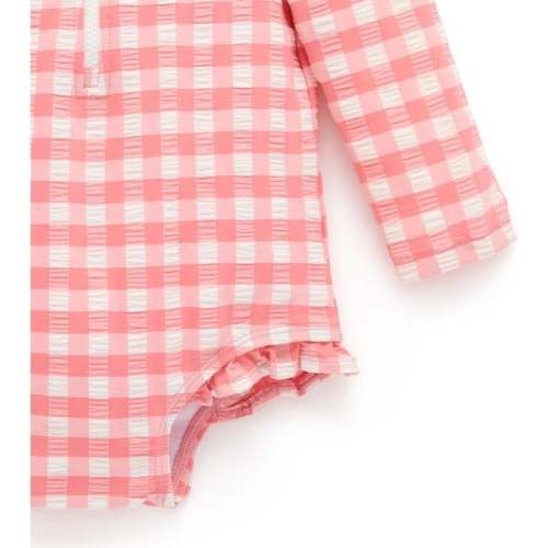 Frilly Long Sleeve Swimsuit Pomegranate Gingham - Purebaby | Maisonette