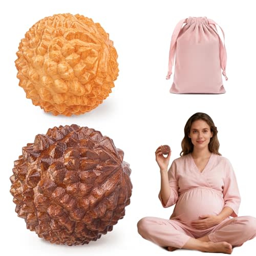 Massage Birthing Ball for Labor Pain, Wooden Birth Ball for Moms Pain Relief, 2 PCS Spiky Massage Balls for Natural Labor and Delivery Essentials