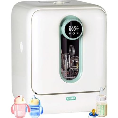ICUIRE Baby Bottle Washer and Sterilizer and Dryer, 131-167°F High Temperature Sterilize for Baby Stuff, 3.2L Water Tank to Clean Bottles, Pump Part &Pacifiers&Bowl, Newborn Parents One-Hand Operation
