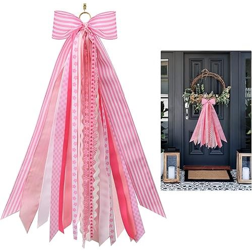 Pink Wreath Sash for Front Door Decorative Assorted Ribbons for Wreaths for Yard Porch Wreath Garland Decor