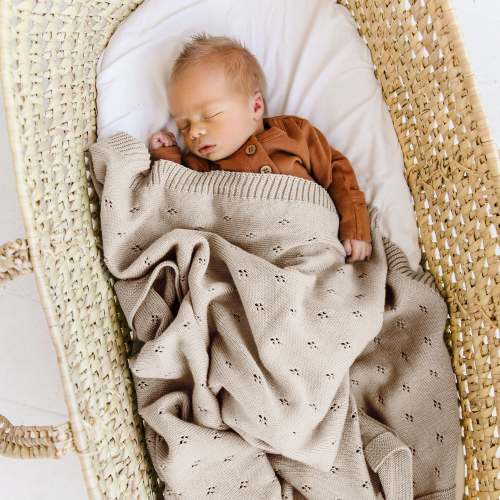 Organic Cotton Pointelle Baby Knit Blanket - Beige