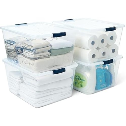 Rubbermaid Cleverstore 71 Qt Clear Storage Bins with Lids, 4-Pack, Stackable, BPA-Free, Made in USA