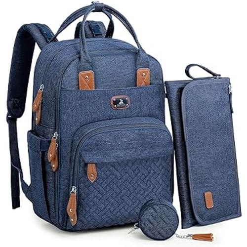 Dikaslon Diaper Bag Backpack with Portable Changing Pad, Pacifier Case and Stroller Straps, Large Unisex Baby Bags for Boys Girls, Multipurpose Travel Back Pack Moms Dads, Peacock blue