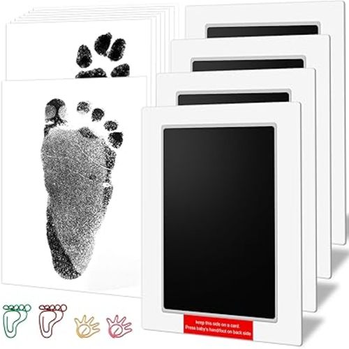 6" x 4" Large Size Baby Inkless Handprint and Footprint Kit with 4 Ink Pads and 8 Imprint Cards by PChero, Ideal for Family Keepsake Newborn Registry Baby Shower Present (Ink Area: 4.9" x 3.14")