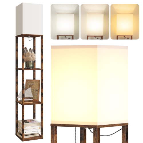 SUNMORY 63'' Floor Lamp with Shelves, LED Standing Lamp 1000 LUmens, Shelf Floor Lamp for Living room, Morden Lamp for Bedroom, Lamp with Storage Dustproof, UL Certified, Brown