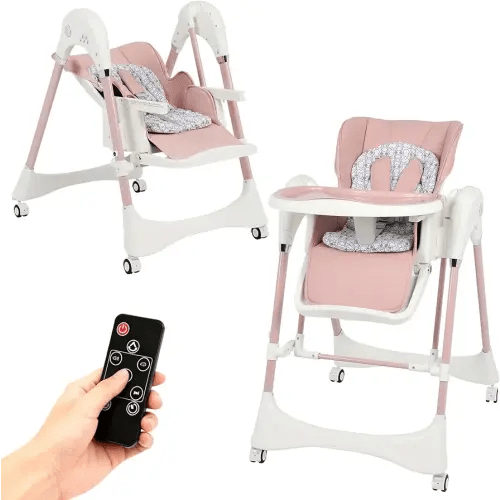 Electric Self-Rocking High Chair with Remote | Ultimate Soothing Solution for Babies, 3-Speed Auto Sway & Recline | Easy-Clean Tray, One-Touch Control (Pink)