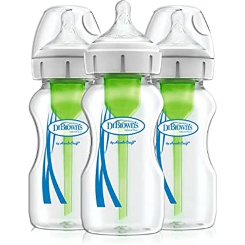 Dr. Brown's Natural Flow Anti-Colic Options+ Wide-Neck Glass Baby Bottles 9 oz/270 mL, with Level 1 Slow Flow Nipple, 3 Pack, 0m+