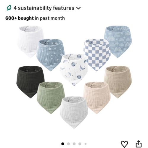 Konssy Muslin Baby Bibs 10 Pack Baby Bandana Drool Bibs 100% Cotton for Unisex Boys and Girls, Soft Absorbent Set for Teething and Drooling