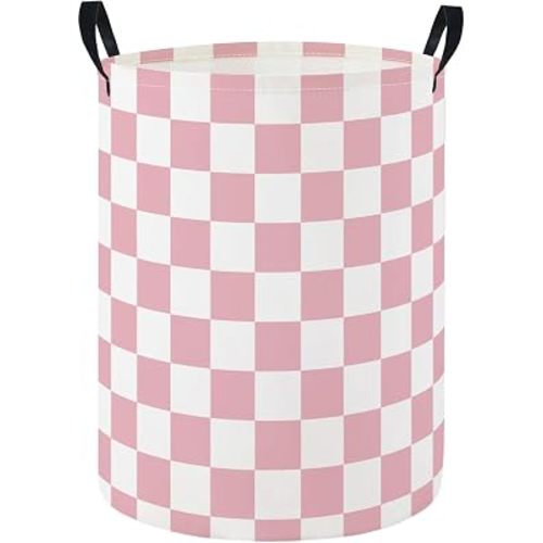 Baby Laundry Hamper Basket Baby Hamper for Nursery Boy and Girl Cute Storage Bin Organizer Boho Room Decor(Pink Checkered)