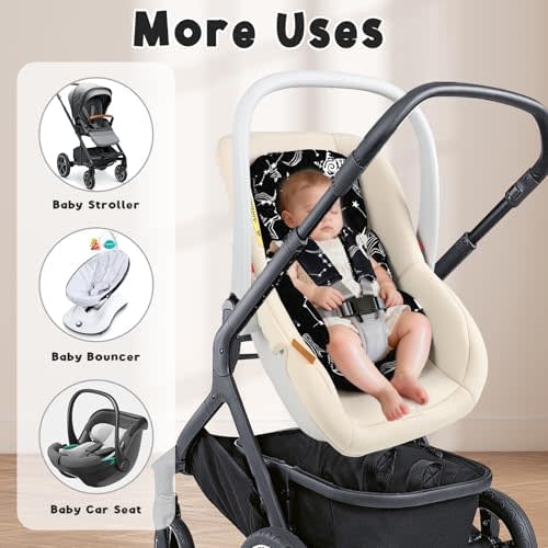 GFU Infant Car Seat Insert Head and Body Support, Reversible Newborn Insert for Carseat with Strap Pads, Soft Stroller Cushion Pillow Insert for Boys and Girls, Fits for Stroller, Swing, Black Star