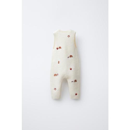 EMBROIDERED HEDGEHOG KNIT OVERALLS - Ecru | ZARA United States