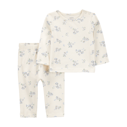 Baby 2-Piece Floral Long-Sleeve Tee & Pant Set - White/Blue - Carter's | Carter's