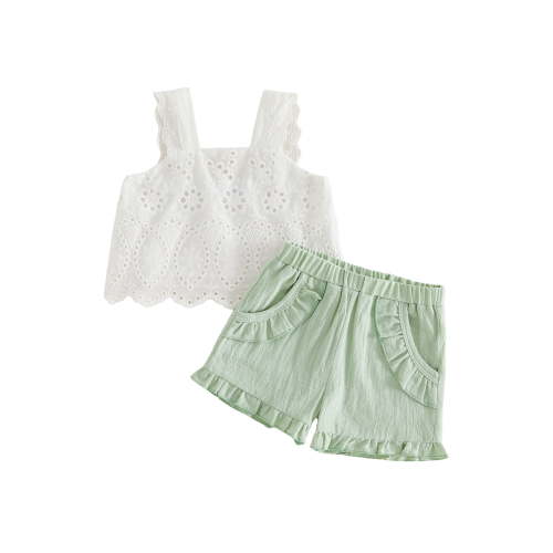 Loicainy Baby Toddler Girl 2 Piece Clothes 6 12 18 24 Months 2T 3T 4T Solid Color Eyelet Sleeveless Square Neck Tops and Shorts Outfits Set