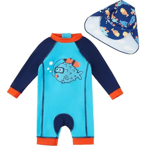 upandfast Baby/Toddler Swimsuit UPF 50+ Sun Protection One Piece Zipper Bathing Suit with Sun Hat Infant Beach Swimwear